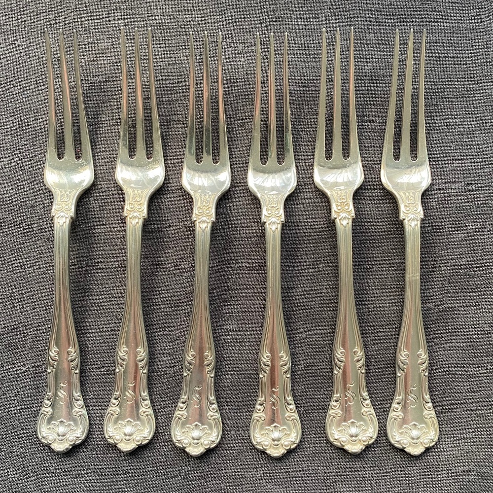 Gorham Regent Silver Plate Specialty Forks  |  S Monogram | Rare Set of 6